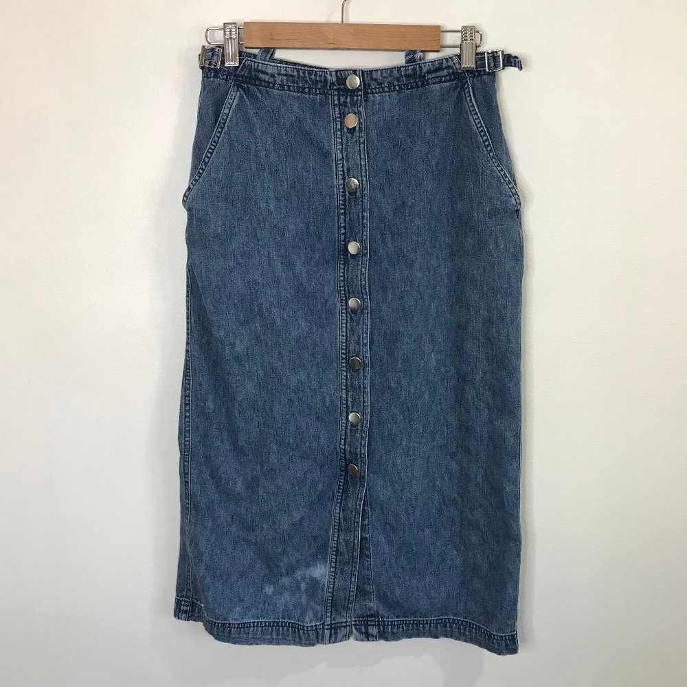 Vintage Casual Corner Annex Denim Jean Midi Skirt Petite 6P Button Front Blue